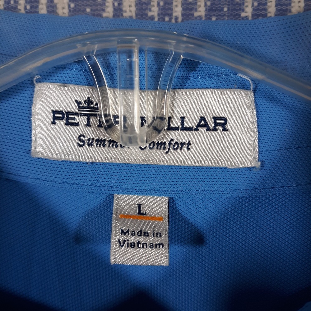 Peter Millar Summer Comfort Polo Shirt Mens Large Performance Golf Solid Blue - Picture 3 of 9